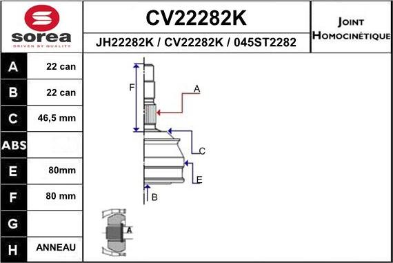 EAI CV22282K - Šarnīru komplekts, Piedziņas vārpsta autodraugiem.lv