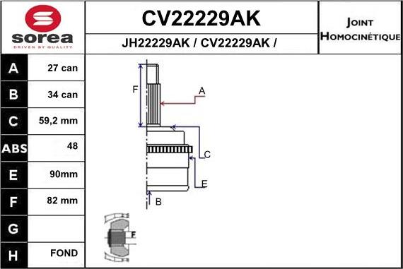 EAI CV22229AK - Šarnīru komplekts, Piedziņas vārpsta autodraugiem.lv