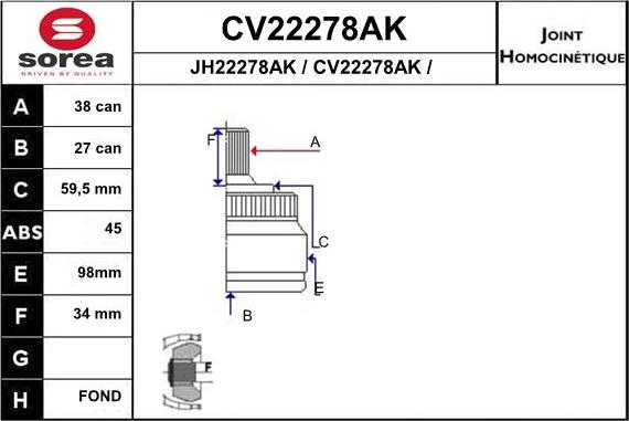 EAI CV22278AK - Šarnīru komplekts, Piedziņas vārpsta autodraugiem.lv