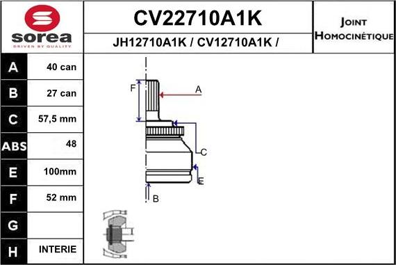 EAI CV22710A1K - Šarnīru komplekts, Piedziņas vārpsta autodraugiem.lv