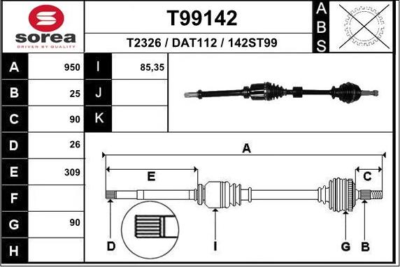 EAI T99142 - Piedziņas vārpsta autodraugiem.lv