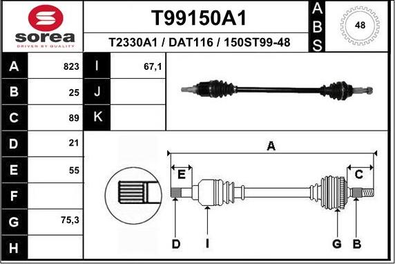 EAI T99150A1 - Piedziņas vārpsta autodraugiem.lv