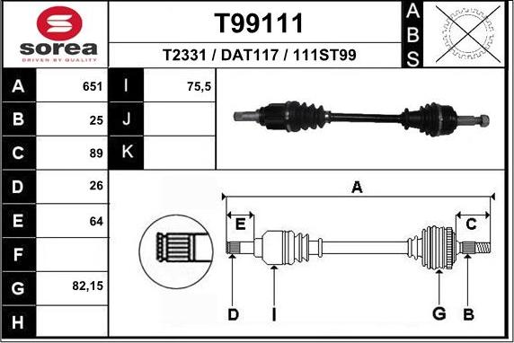 EAI T99111 - Piedziņas vārpsta autodraugiem.lv