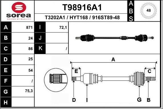 EAI T98916A1 - Piedziņas vārpsta autodraugiem.lv