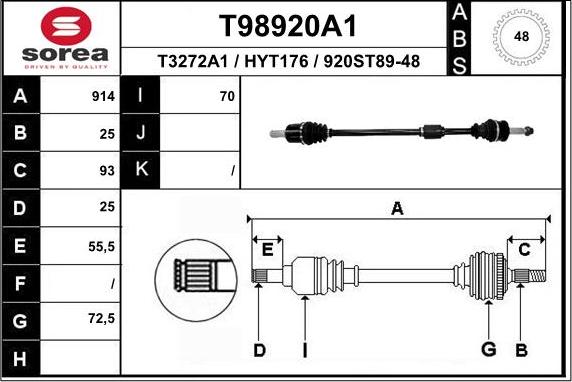 EAI T98920A1 - Piedziņas vārpsta autodraugiem.lv