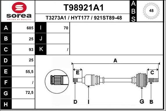 EAI T98921A1 - Piedziņas vārpsta autodraugiem.lv