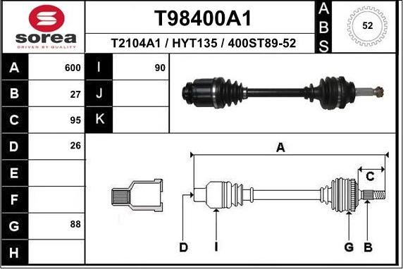 EAI T98400A1 - Piedziņas vārpsta autodraugiem.lv