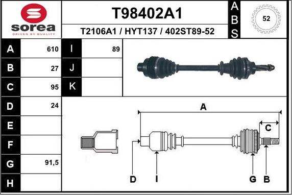 EAI T98402A1 - Piedziņas vārpsta autodraugiem.lv