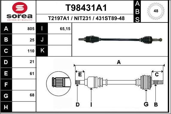 EAI T98431A1 - Piedziņas vārpsta autodraugiem.lv