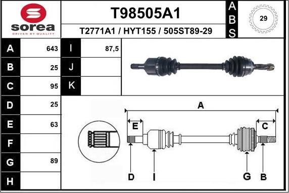 EAI T98505A1 - Piedziņas vārpsta autodraugiem.lv