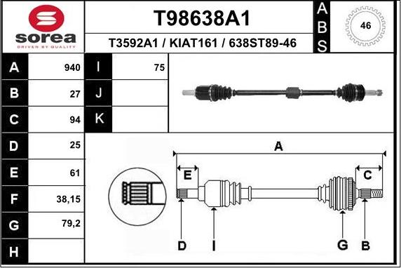 EAI T98638A1 - Piedziņas vārpsta autodraugiem.lv