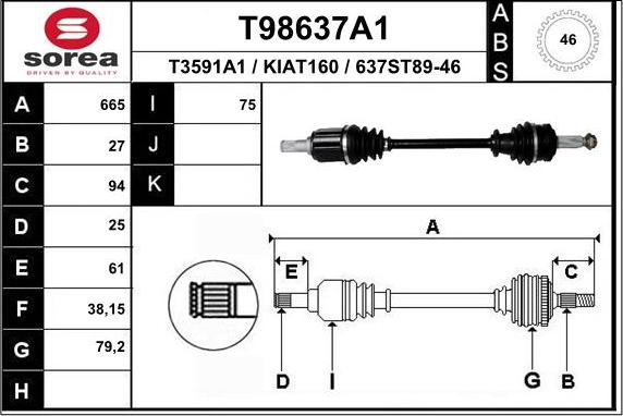 EAI T98637A1 - Piedziņas vārpsta autodraugiem.lv