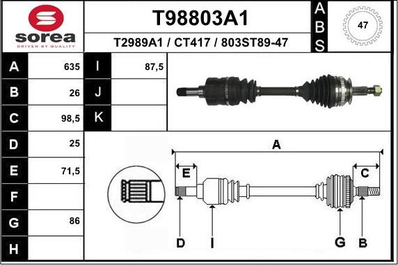 EAI T98803A1 - Piedziņas vārpsta autodraugiem.lv