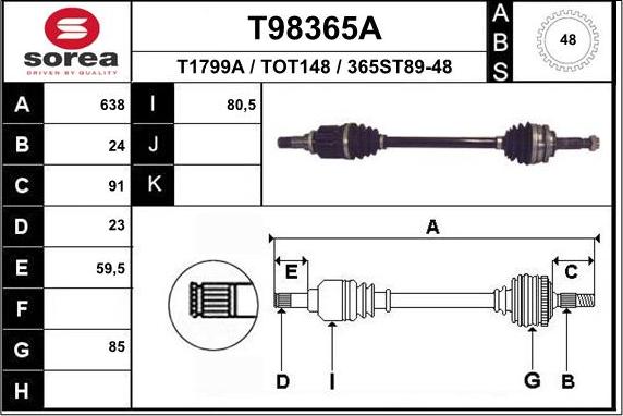 EAI T98365A - Piedziņas vārpsta autodraugiem.lv