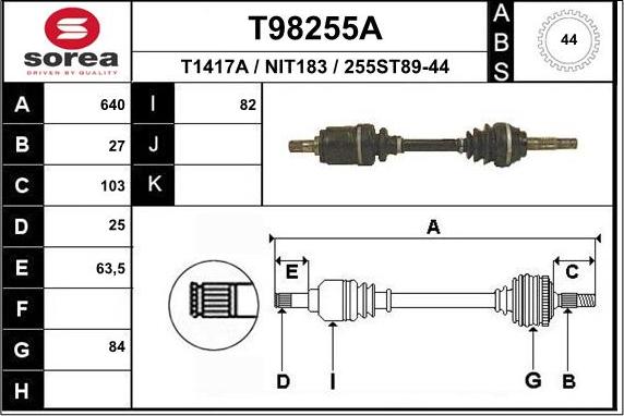 EAI T98255A - Piedziņas vārpsta autodraugiem.lv