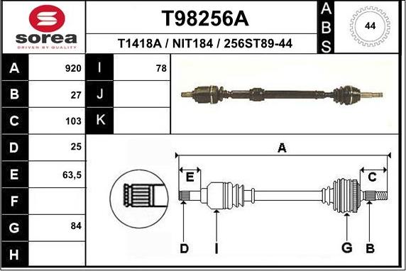 EAI T98256A - Piedziņas vārpsta autodraugiem.lv