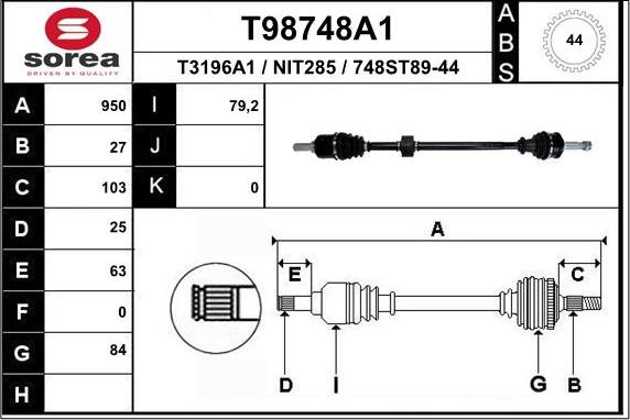 EAI T98748A1 - Piedziņas vārpsta autodraugiem.lv