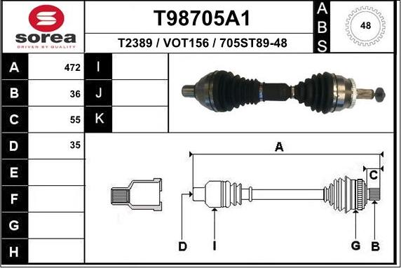 EAI T98705A1 - Piedziņas vārpsta autodraugiem.lv