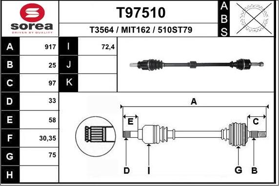 EAI T97510 - Piedziņas vārpsta autodraugiem.lv