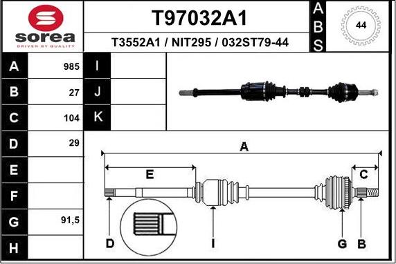 EAI T97032A1 - Piedziņas vārpsta autodraugiem.lv