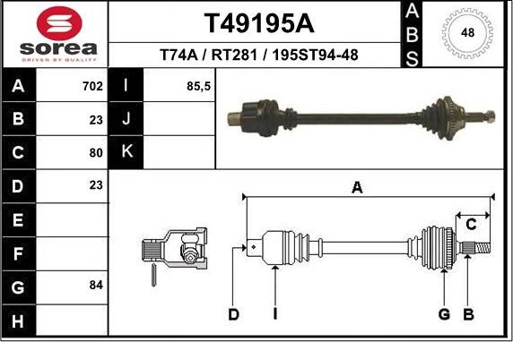 EAI T49195A - Piedziņas vārpsta autodraugiem.lv