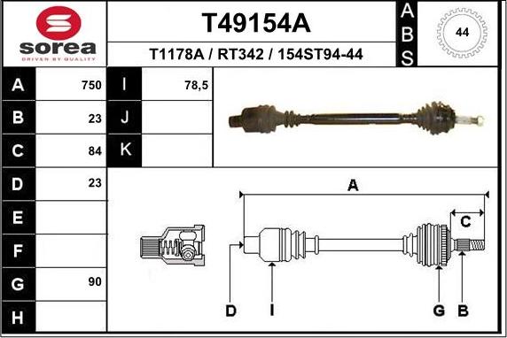 EAI T49154A - Piedziņas vārpsta autodraugiem.lv