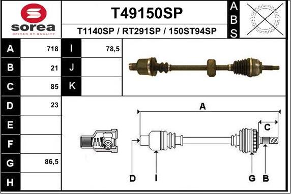 EAI T49150SP - Piedziņas vārpsta autodraugiem.lv