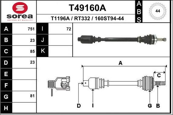 EAI T49160A - Piedziņas vārpsta autodraugiem.lv