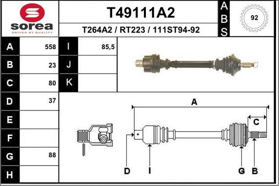 EAI T49111A2 - Piedziņas vārpsta autodraugiem.lv