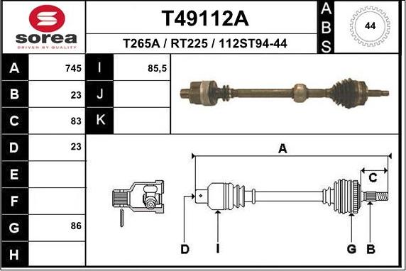 EAI T49112A - Piedziņas vārpsta autodraugiem.lv