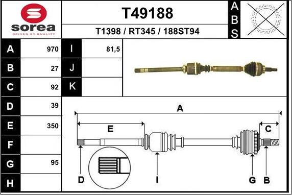 EAI T49188 - Piedziņas vārpsta autodraugiem.lv