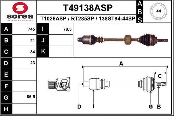 EAI T49138ASP - Piedziņas vārpsta autodraugiem.lv