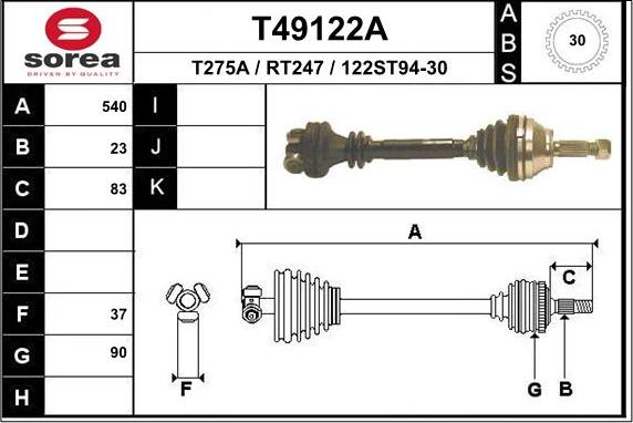 EAI T49122A - Piedziņas vārpsta autodraugiem.lv