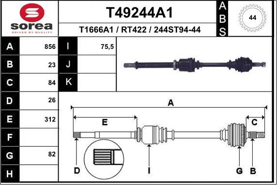 EAI T49244A1 - Piedziņas vārpsta autodraugiem.lv