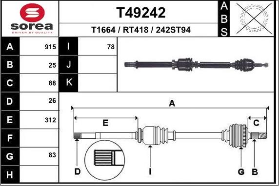 EAI T49242 - Piedziņas vārpsta autodraugiem.lv