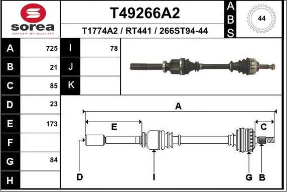 EAI T49266A2 - Piedziņas vārpsta autodraugiem.lv