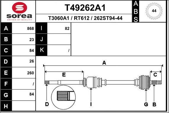 EAI T49262A1 - Piedziņas vārpsta autodraugiem.lv