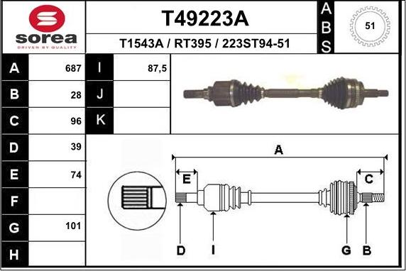 EAI T49223A - Piedziņas vārpsta autodraugiem.lv