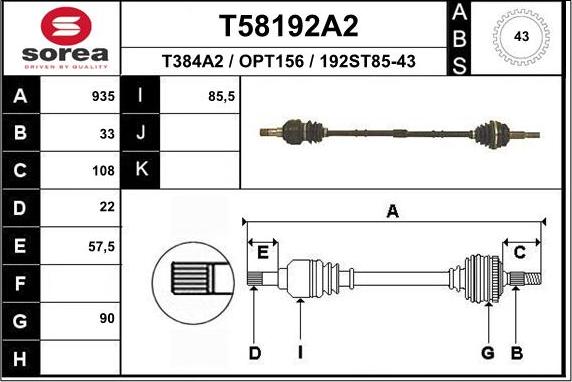 EAI T58192A2 - Piedziņas vārpsta autodraugiem.lv