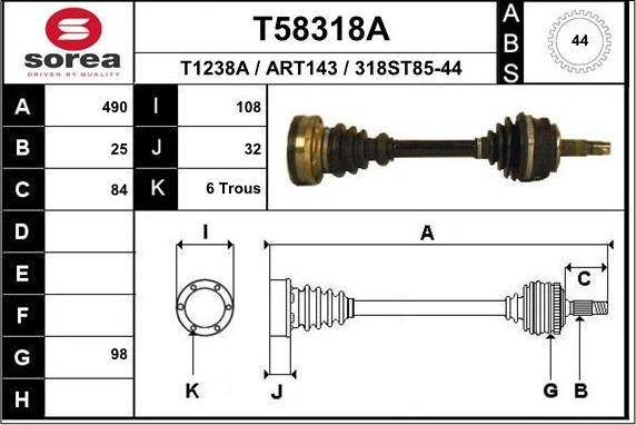 EAI T58318A - Piedziņas vārpsta autodraugiem.lv