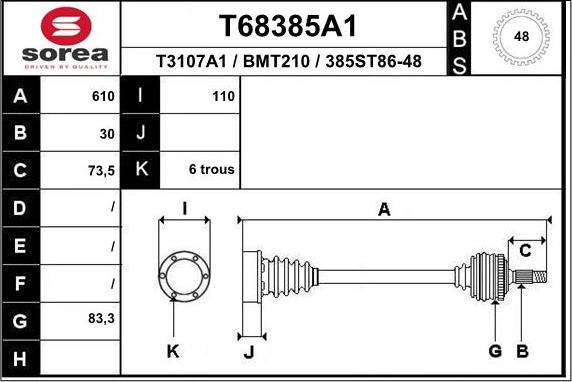 EAI T68385A1 - Piedziņas vārpsta autodraugiem.lv