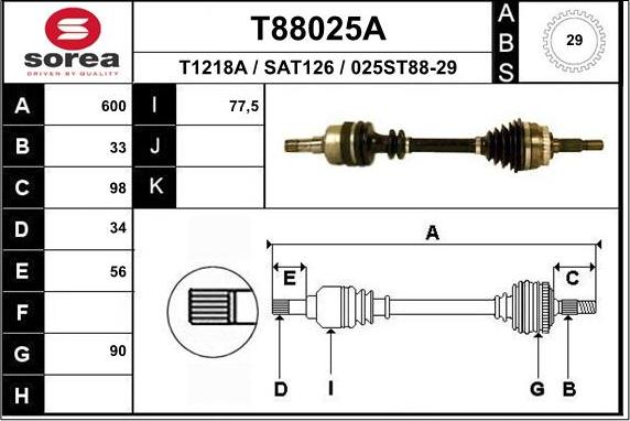 EAI T88025A - Piedziņas vārpsta autodraugiem.lv