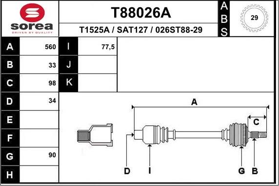 EAI T88026A - Piedziņas vārpsta autodraugiem.lv