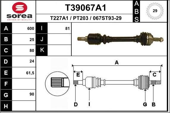 EAI T39067A1 - Piedziņas vārpsta autodraugiem.lv