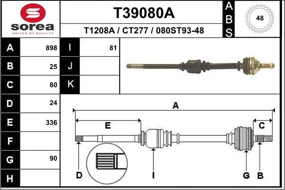 EAI T39080A - Piedziņas vārpsta autodraugiem.lv