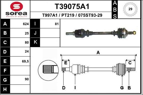 EAI T39075A1 - Piedziņas vārpsta autodraugiem.lv