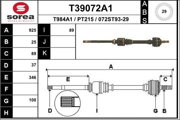 EAI T39072A1 - Piedziņas vārpsta autodraugiem.lv