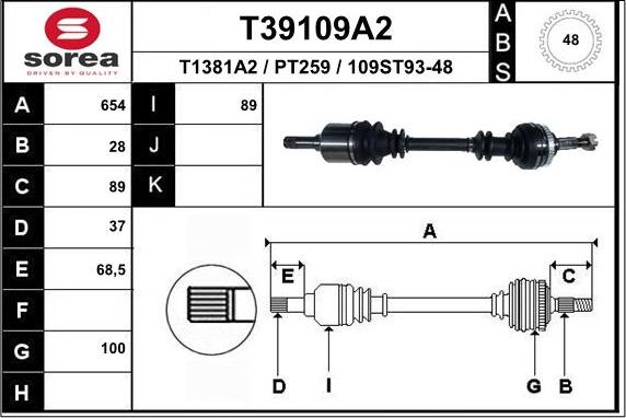 EAI T39109A2 - Piedziņas vārpsta autodraugiem.lv