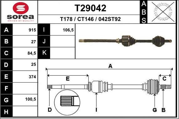 EAI T29042 - Piedziņas vārpsta autodraugiem.lv