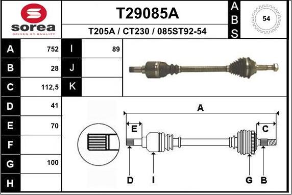 EAI T29085A - Piedziņas vārpsta autodraugiem.lv